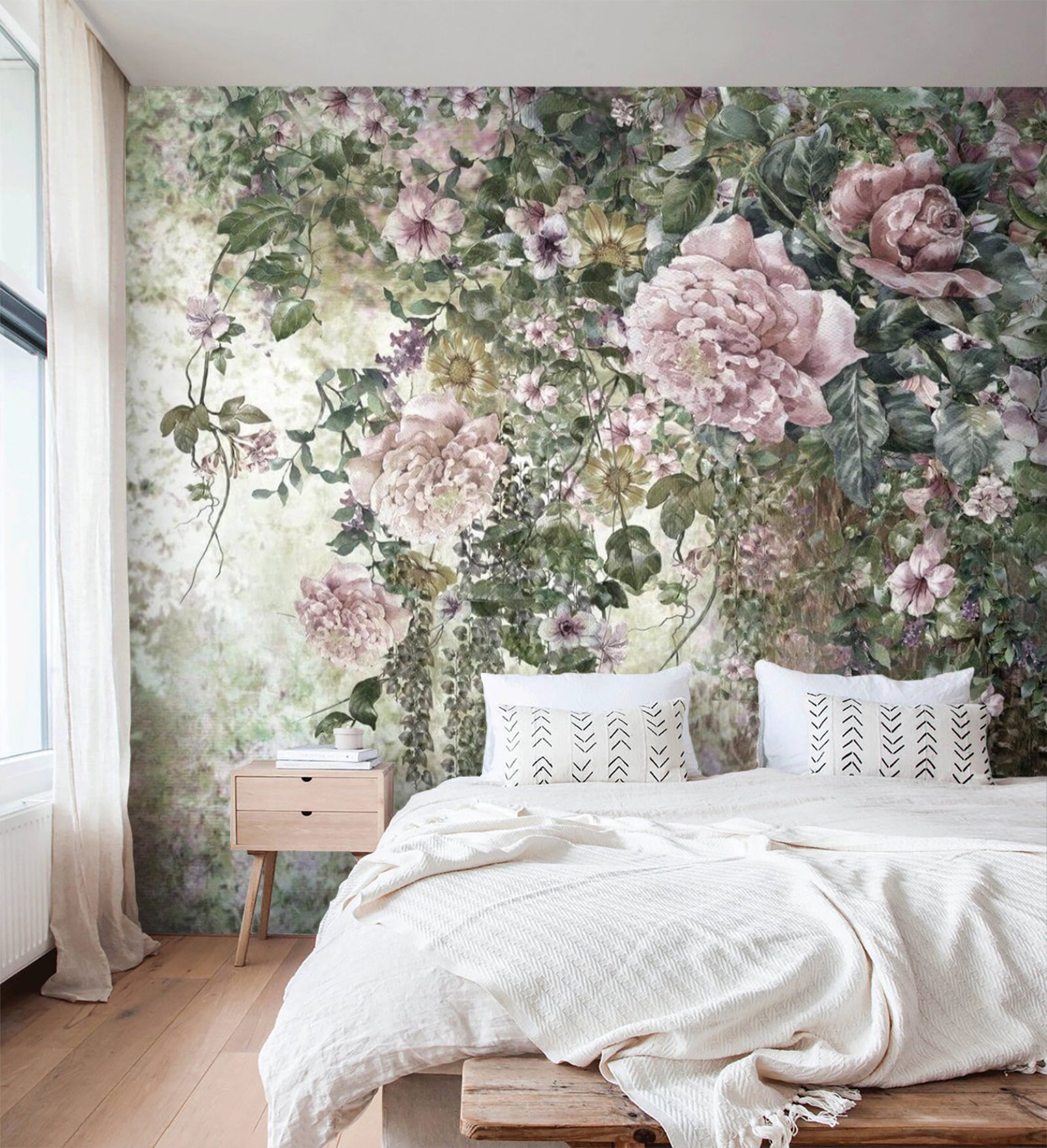Floral Wallpaper Vintage Wall Mural Blooming Garden Peel and Etsy