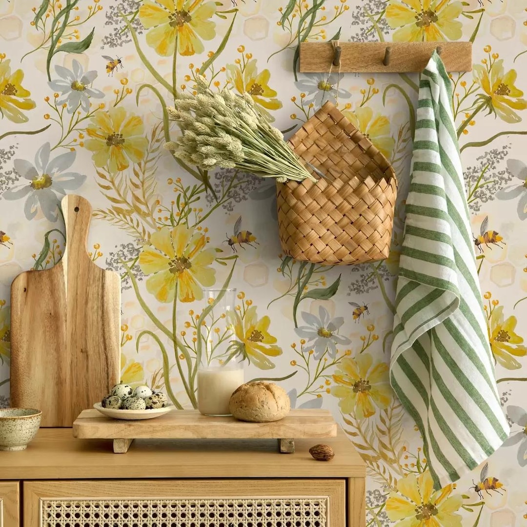 Cottagecore Kitchen Wallpaper Wildflower Meadow Yellow Flowers ...