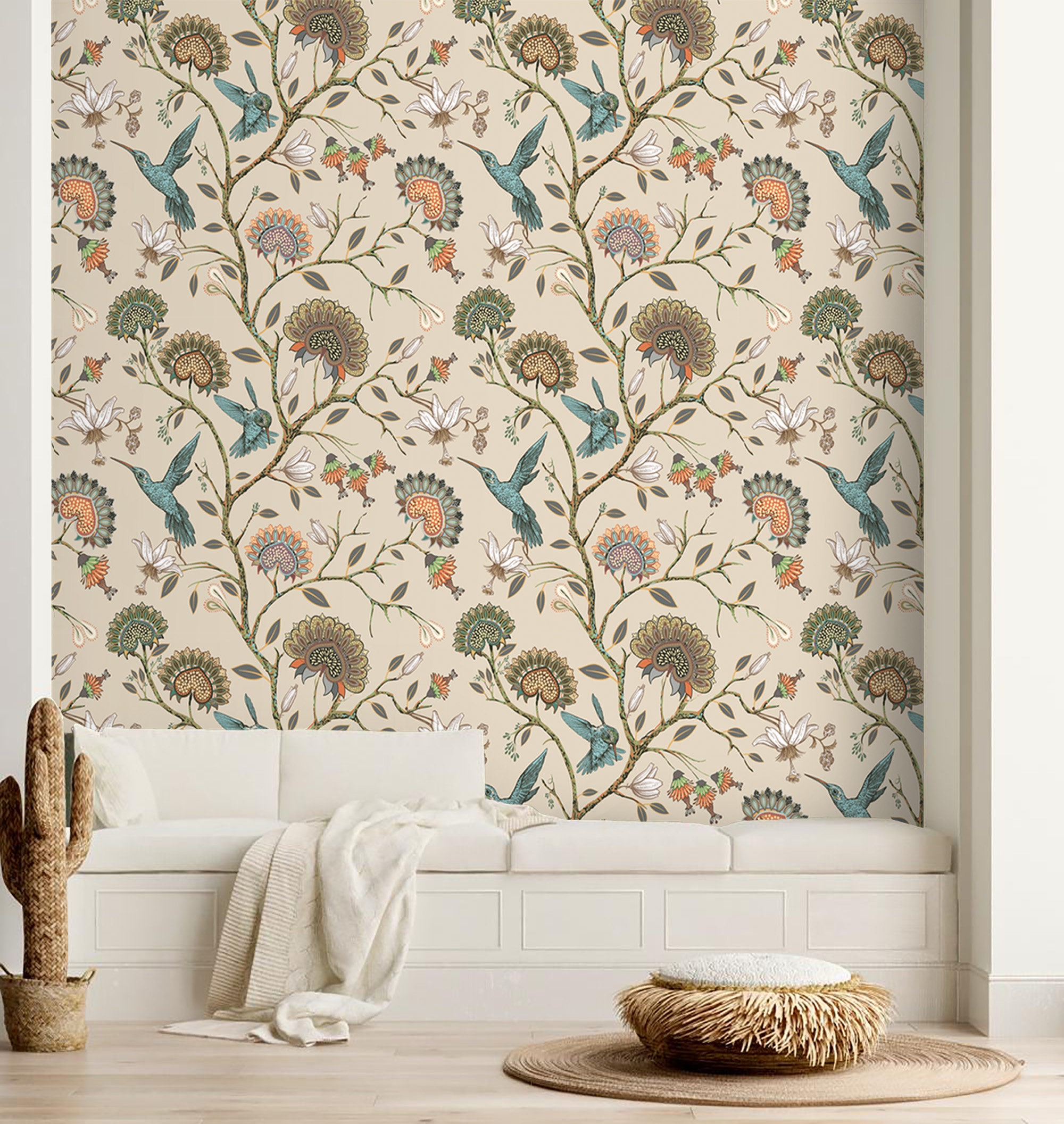 Chinoiserie Wallpaper Floral Birds Peel and Stick Removable | Etsy
