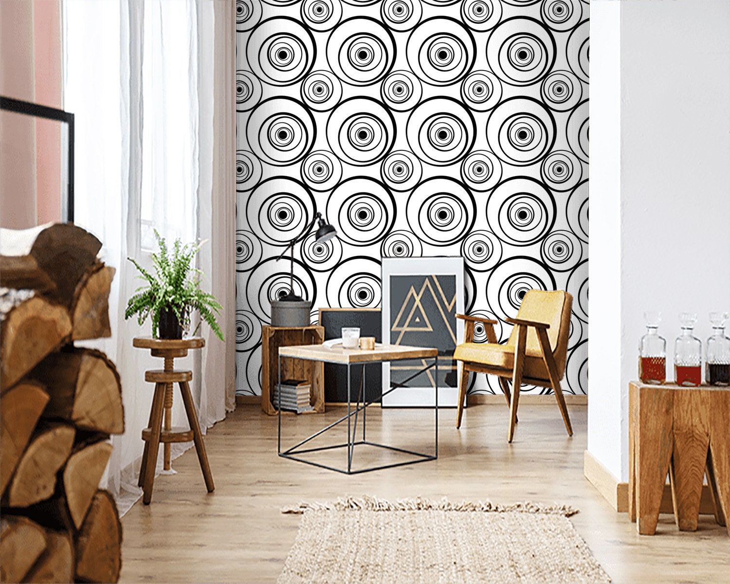 Wallpaper Black White Modern Removable Peel and Stick Wall Etsy