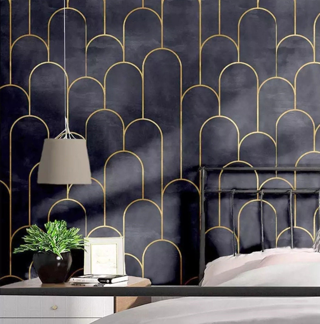 Black Gold Wallpaper Mural Watercolor Non Metallic Peel and Stick Removable Self Adhesive Wall Paper Traditional Wallpaper Non woven