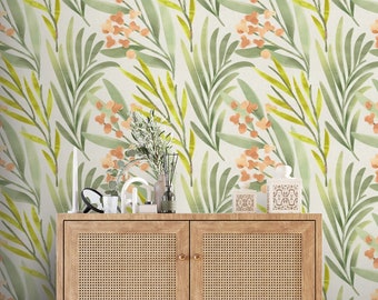 Papel pintado botánico: flores silvestres y hojas - Autoadhesivo o tradicional