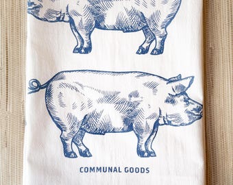 Pigs Cotton Kitchen Tea Towel, Farmhouse, Oversized