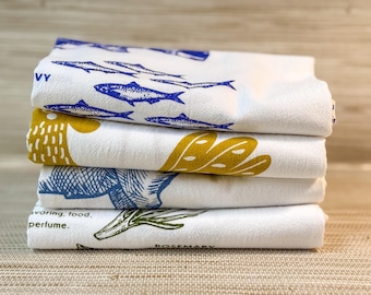 Kitchen Towels, Set of 4, Meat & Herb Designs, 28"x28"