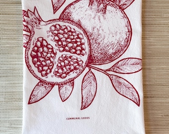 Tea Towel, Cotton Kitchen Towel, Oversized, Pomegranates | 28"x28"