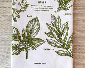 Garden Tea Towel, Herbs Cotton Kitchen Towel, Oversized | 28"x28"