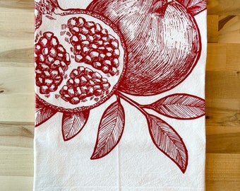 Kitchen Towel, Handmade, Hostess Gift, Wedding Gift, Housewarming, Cotton, Modern, Bright, Tea Towel Gift, Pomegranates