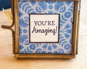 Tiny Handmade Brass Frame with Inspirational Quote, Custom Cut Matte, Mini Inspirational Print Bundle