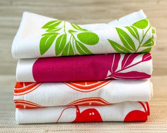 Kitchen Towels, Set of 4, Fruit Designs, 28"x28"
