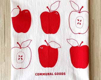 Flour Sack Cotton Kitchen Towel, Oversized, Farmhouse Red Apples | 28"x28"