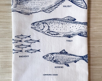 Tea Towel, Fish Cotton Kitchen Towel, Oversized, Seafood | 28"x28"