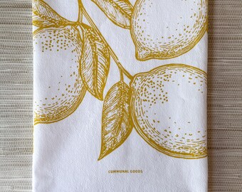 Tea Towel, Lemons Cotton Kitchen Towel, Oversized, Citrus | 28"x28"