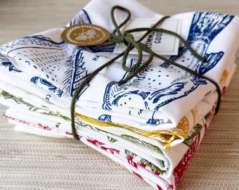Kitchen Towels, Set of 4, Mediterranean Designs, 28"x28"