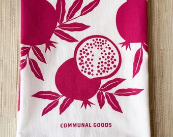 Flour Sack Kitchen Towel Modern Pomegranate Fruit Hanging Loop Cotton