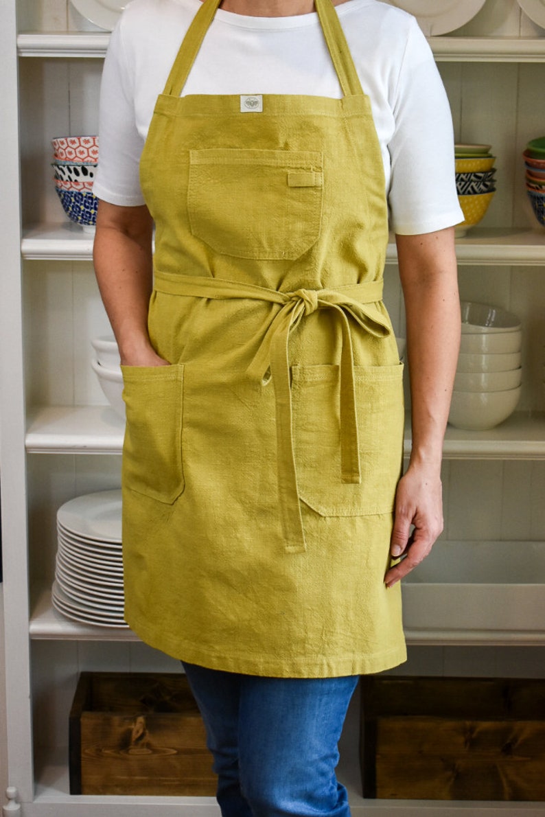Linen Apron With Pockets Adjustable Neck Strap Generous Etsy