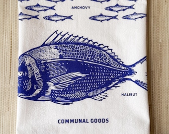 Flour Sack Kitchen Towel Seafood Fish Hanging Loop Cotton | Trout