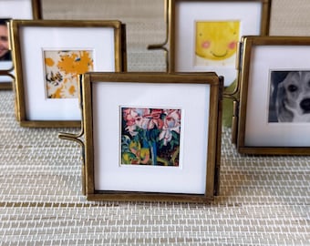 Square Mini Brass Frame with White Picture Matte | 2"x2"