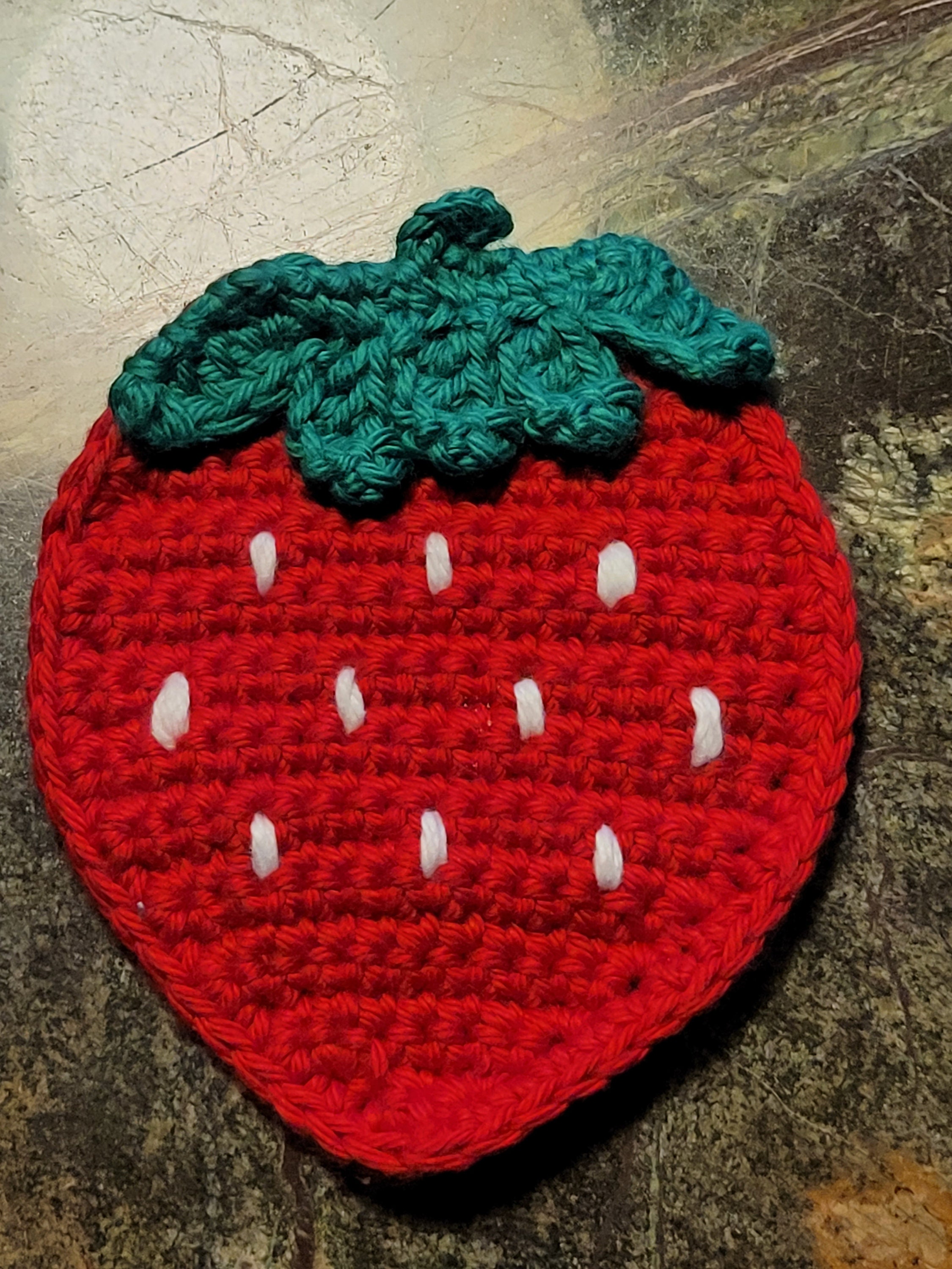 CROCHETED STRAWBERRY COASTERS set of 4 Etsy