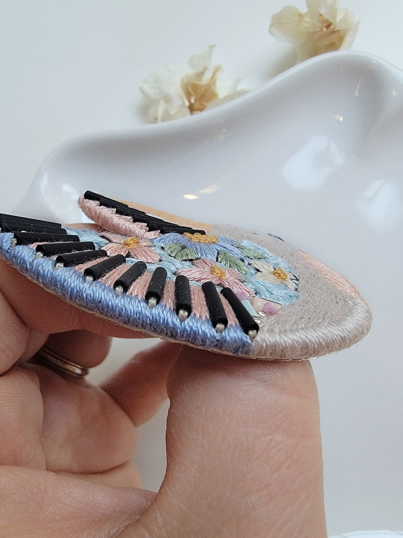 Multicolored Hand Embroidered Bird Pin/Brooch. Exclusive Statement Jewelry For Gift image 5