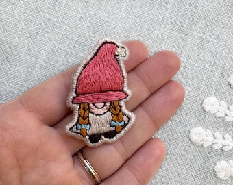 Christmas gnome pin. Little girl gnome brooch