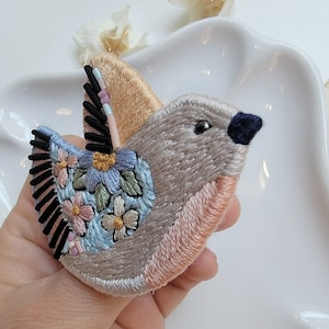 Multicolored Hand Embroidered Bird Pin/Brooch. Exclusive Statement Jewelry For Gift image 7