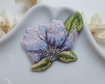 Hand Embroidered Flower Pin for her. Beaded flower brooch for gift