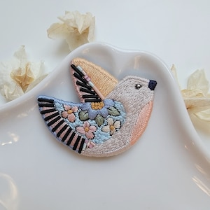 Multicolored Hand Embroidered Bird Pin/Brooch. Exclusive Statement Jewelry For Gift image 1