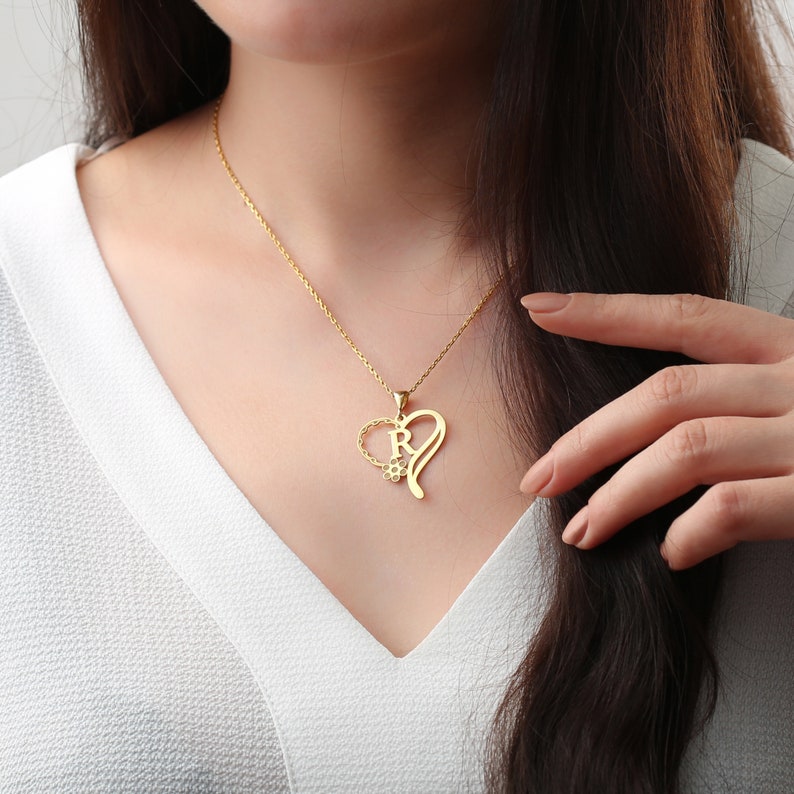 Personalized Necklace initial jewelry Letter Necklace Heart Initial Necklace Custom Initial Necklace