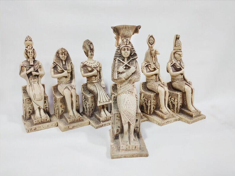 A Group. Egyptian Statues of Ancient Gods and Kings. Horus. Thoth ...