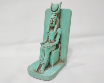 Diosa del cielo Hathor. Estatua de la diosa Hathor. Estatua de piedra. Distintiva estatua de altar. Rara. Hecha en Egipto.