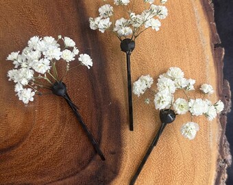 Bobby Pins Baby's Breath Flowers, Gypsophila Hair Pins, dried flowers