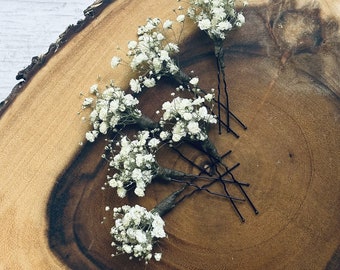 6 hair pins Gyp, Baby's Breath Flowers, Gypsophila Hair Pins, dried flowers