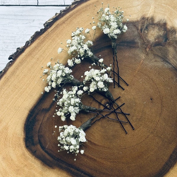 6 hair pins Gyp, Baby's Breath Flowers, Gypsophila Hair Pins, dried flowers