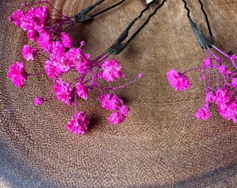 Bright Pink Babys Breath Flowers, Gypsophila Hair Pins, dried flowers