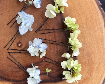 4 Hydrangea Hair Pins, real dried flowers, u-pins