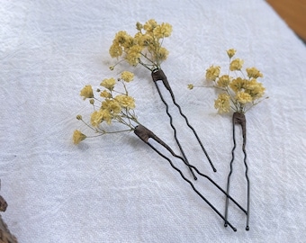 Honeycomb Babys Breath Flowers, Gypsophila Hair Pins, dried flowers