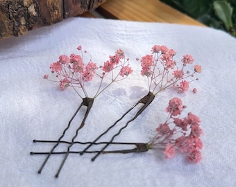 Pink Babys Breath Flowers, Gypsophila Hair Pins, dried flowers