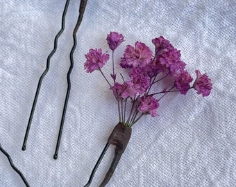 Lavender Babys Breath Flowers, Gypsophila Hair Pins, dried flowers