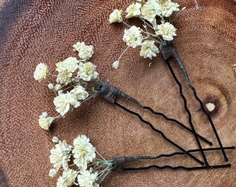 Ivory Babys Breath Flowers, Gypsophila Hair Pins, dried flowers