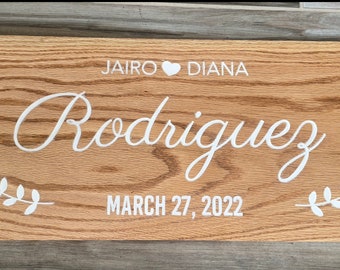 Engraved Wooden Wedding/Anniversary Sign - With Bride & Groom Name and Date