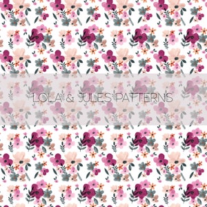 Watercolor  boho floral seamless repeat pattern, Purple floral pattern, Commercial use, Hand drawn pattern, Digital Paper, Digital Download