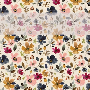 Watercolor wildflowers boho floral seamless repeat pattern, Commercial use, Hand drawn pattern, Digital Paper