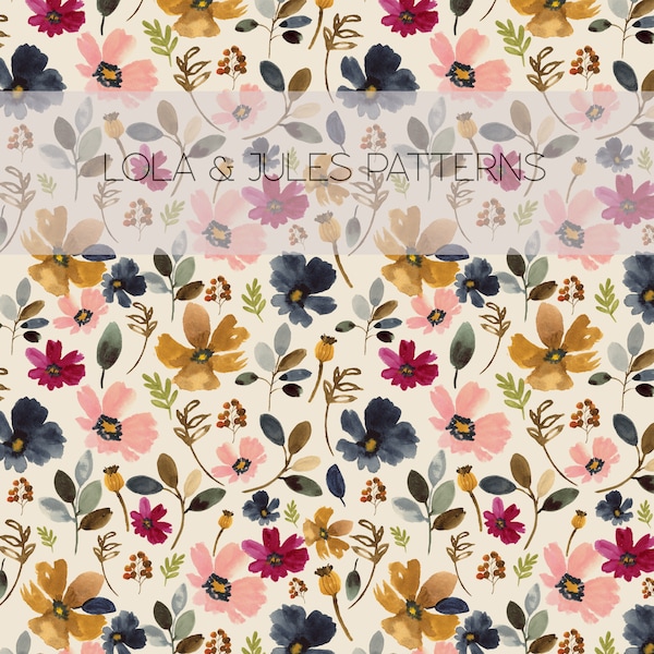 Watercolor  wildflowers boho floral seamless repeat pattern, Commercial use, Hand drawn pattern, Digital Paper