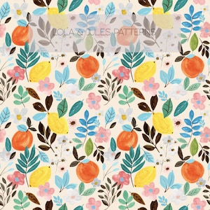 Watercolor lemons and oranges seamless repeat pattern, fruits pattern, commercial use , Hand drawn pattern, Digital Paper, Digital Download