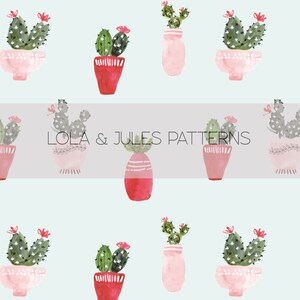 Watercolor potted cactus seamless repeat pattern, Plants seamless pattern for commercial use, Digital Paper, Digital Download