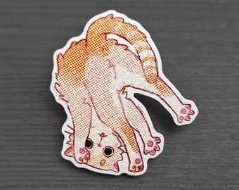Orange Cat Pin badge, Wooden