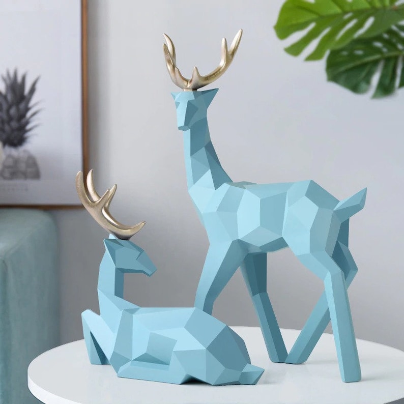 Deer Statue Resin Reindeer Sculpture Nordic Decoration Home Decor Scandinavian Deer Figurines for Indoor Table Decor