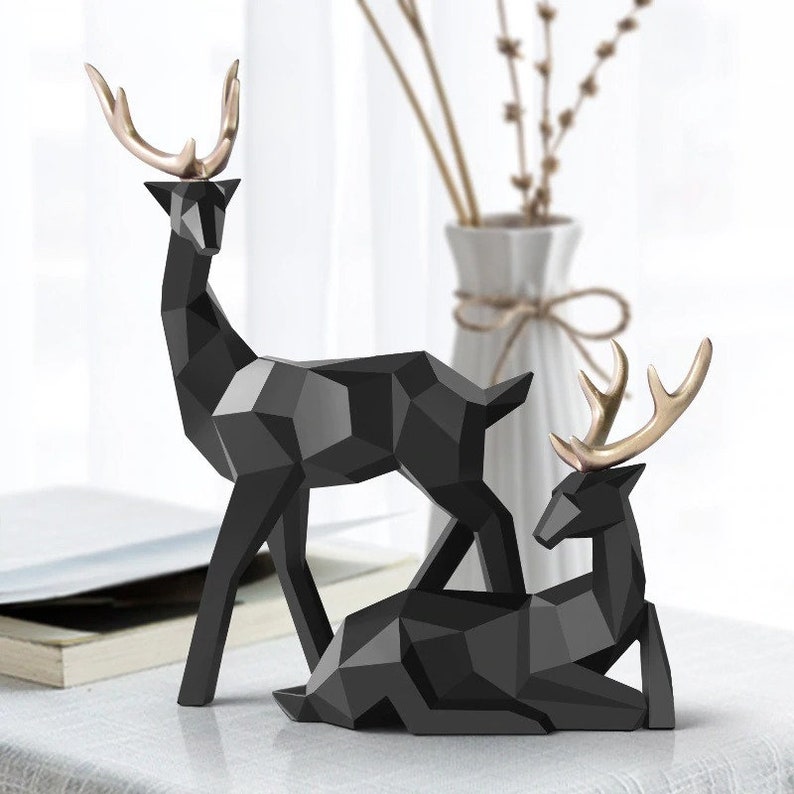 Deer Statue Resin Reindeer Sculpture Nordic Decoration Home Decor Scandinavian Deer Figurines for Indoor Table Decor