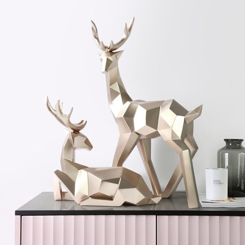 Deer Statue Resin Reindeer Sculpture Nordic Decoration Home Decor Scandinavian Deer Figurines for Indoor Table Decor