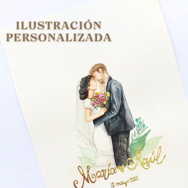 Ilustración personalizada acuarela a mano, Retrato personalizado, Ilustración de boda, Ilustración imprimible, Foto personalizada de pareja